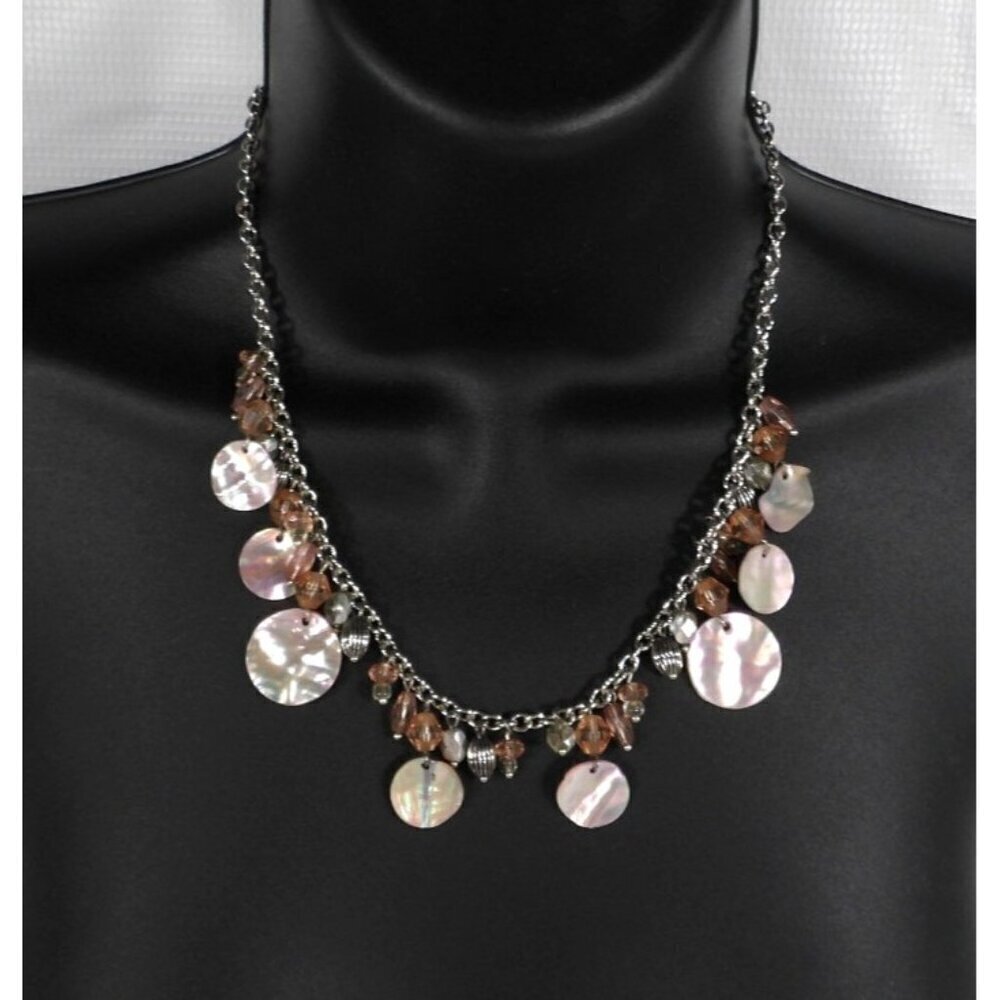 LIA SOPHIA vintage silver chain with pink, peach coin size beads 16" adjustable